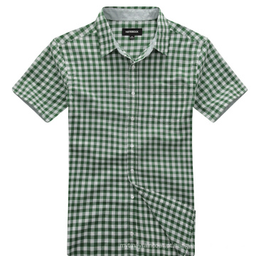 Camisa masculina verde verificada com mangas curtas